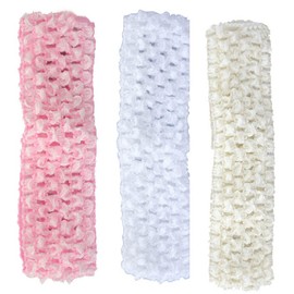 Mytoptrendz® 3 PCS Toddler Baby Soft Headband Stretchy Elastic Crochet Mesh Net Girls Kylie Bandeau Hair Wrap Cream, White, Baby(Pink mix- assorted)