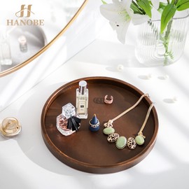 Hanobe Decorative Tray Round Serving: Faux Leather Coffee Table Trays Decor 12 inch Small Brown Circle for Bar Ottoman Party Modern Home Kitchen Counter Centerpiece