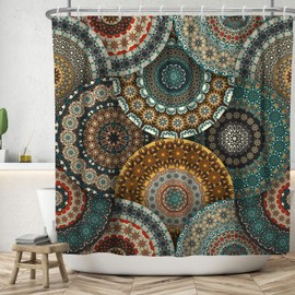 Boho Mandala Paisley Shower Curtain South Asian Decor Ethnic Vintage Floral Pattern Bohemian Shower Curtains Indian Bathroom Sets 72x72 Inch Polyester Fabric Waterproof with Hooks
