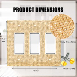 Gaocai 1 Pcs Shiny Golden Rhinestones Outlet Covers Switch Plate Covers Decorative Rhinestones Light Switch Cover Triple Toggle Wall Outlet Cover