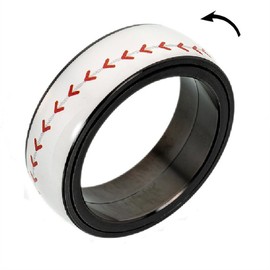 Zircobic Baseball Ring | Custom Sports Band Rotating Anxiety Relief Calming Jewelry | Black Stainless Steel Spinner Ring Band Size 9 | Ideal for American Ballgame Enthusiasts Players Fans