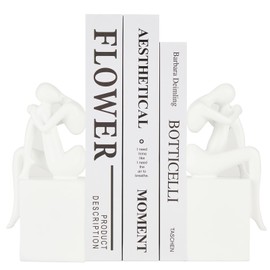 Xmeden White Book Ends Decorative, Girl Thinker Design, Modern Bookends for Shelves, Non-Skid Heavy Duty Resin Book Stopper for Books, Bookends with Base, Resin, 1Pair/2Piece
