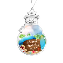 Beach Holiday Merry Christmas Silver Ornament Choose Snowman Snowflake or Bulb (Snowman)