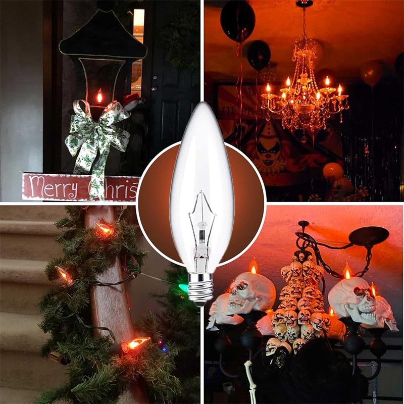 Seigun 60 Watt Clear Candelabra Base (E12) 110V_120V,Flame Shaped Incandescent
