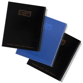 Left-Handed 3 Subject Spiral Notebooks Plain Color, Set of 3, Black & Blue