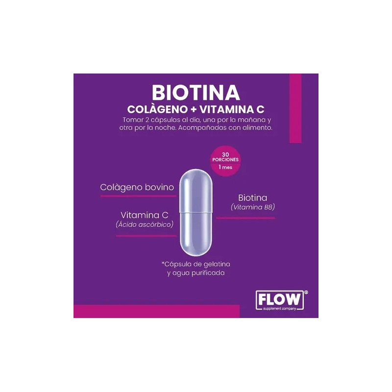 Biotina Colgeno Vitamina C 90 Cpsulas Flow 500mg Premium Sin