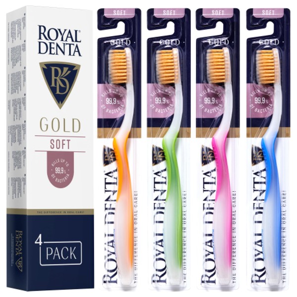 Royal Denta Gold Toothbrushes with Soft Bristles, Pack of 4,
