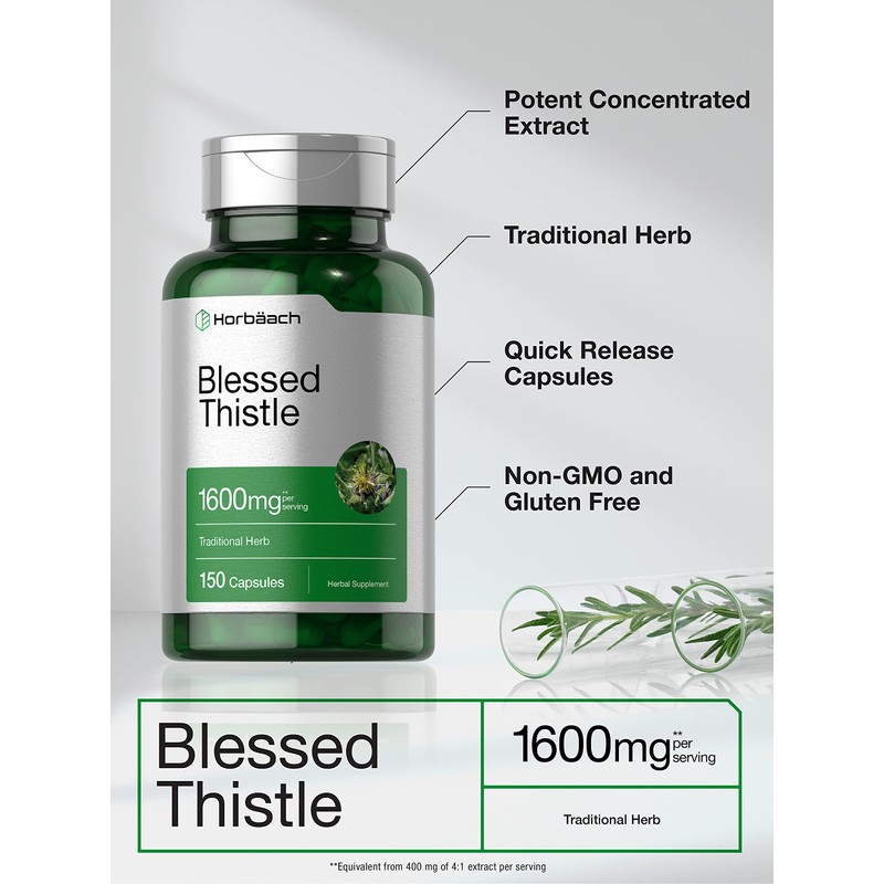 Horbaach Blessed Thistle Capsules 1600 mg | 150 Count |
