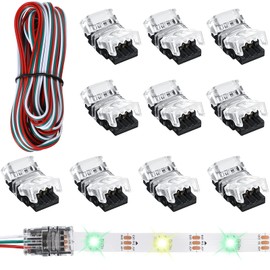 JUNRU 10 Pieces Tunable 3 Pin LED Strip Connectorsand 1 Pieces 5 m/ 19.7 inch Wire,10 mm LED Strip Light Connectors LED Strip Connector Terminal for WS2811 WS2812B SK6812 LED Strip No Soldering