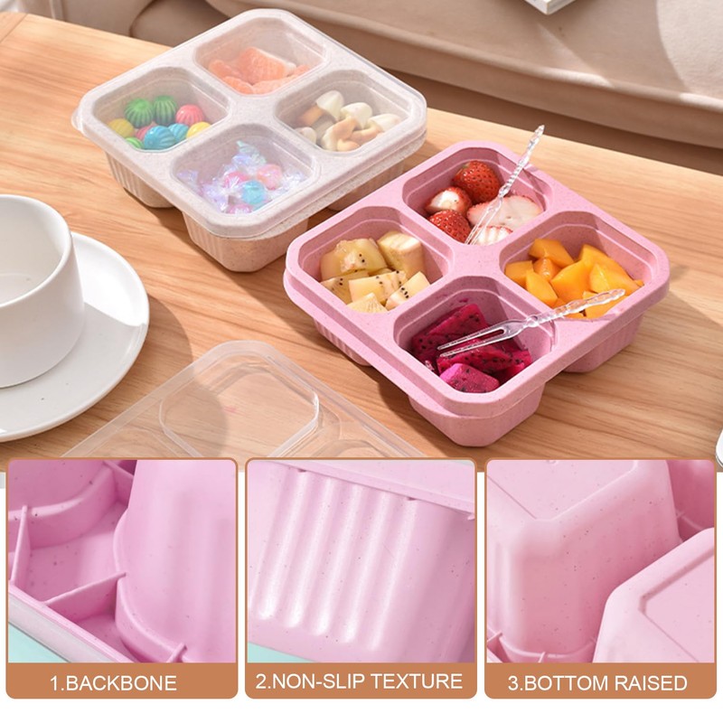 BLLREMIPSUR 4 Pack Snack Boxes with Lids, 4 Compartments Bento
