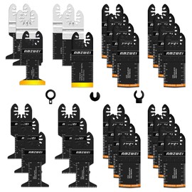 AMZWEI 28 PCS Oscillating Tool Blades, Professional Universal Titanium Multitool Blades for Wood Metal, Quick Release Oscillating Saw Blades Kits Compatible with Dewalt Ryobi Milwaukee Rockwell Fein