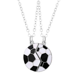 2Pcs Football Magnetic Necklaces for Women Girls Teen Adjustable Enamel Black White Soccer Chain Necklace Cute Round Ball Pendant Lightweight Friendship BFF Forever Jewelry for Soccer Lovers (Silver)