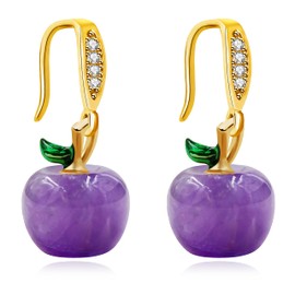Natural Amethyst Apple Earrings, Purple Crystal Apple Fruit Statement Earring Gifts for Women Girls Christmas Eve Xmas Y4031-UK