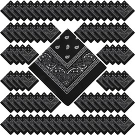 100 Pack Bandanas Unisex Paisley Bandanas Bulk Multi Purpose Cowboy Head Wrap Necktie Face Cover Party Supplies, 21.26 inches (Stylish, Black)