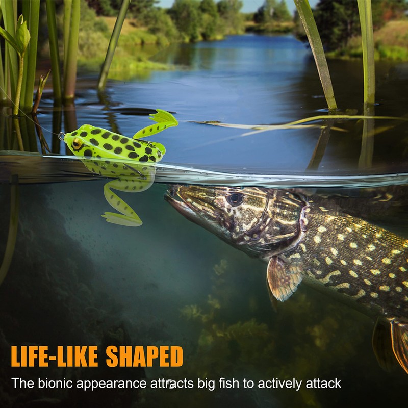 Topwater Frog Fishing Lure Kit, 5pcs Soft Artificial Bait Hollow