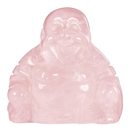 KYEYGWO 1.5" Rose Quartz Stone Laughing Buddha Statue, Small Lucky Crystal Buddha Figurine Buddhism Gift Feng Shui Ornament for Office Home Indoor Decoration