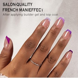 OPkssnails Uñas francesas prensadas, 150 unidades, moradas, extracortas, cuadradas, de gel suave pre-permanente, uñas postizas acrílicas para manicura
