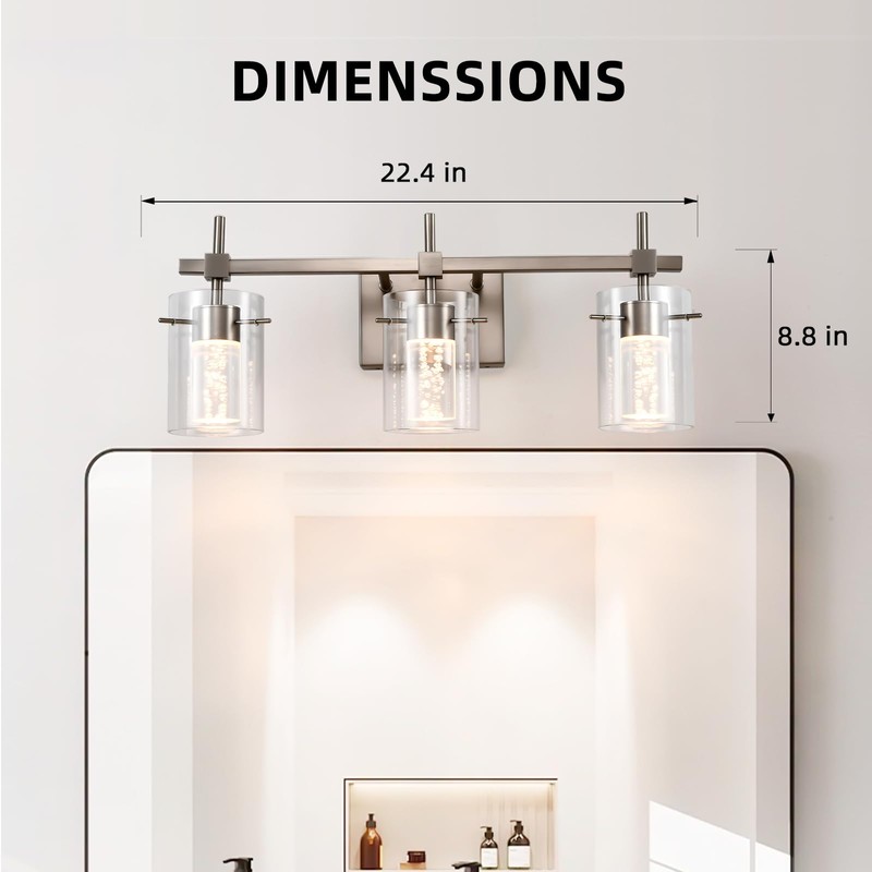 NOVCAND Bathroom Light Fixtures 3-Light, Brushed Nickel Vanity Light Over