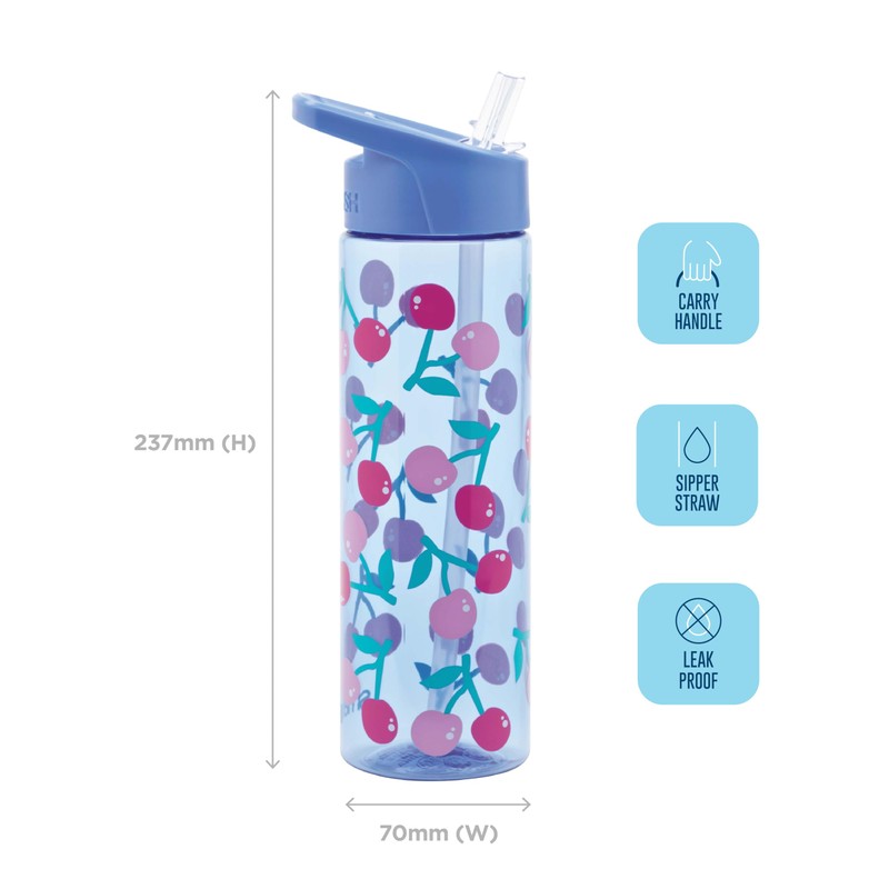 Smash Water Bottle with Straw 700ml Blue Cherry