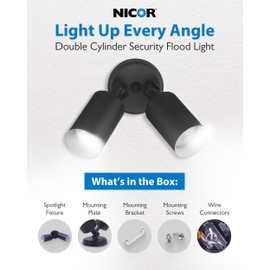 Outdoor Flood Light Fixture - Spot Lights Outdoor Security Light Fixture, Adjustable Double Cylinder Head, 100W, 120V, Weatherproof, Heavy-Duty Aluminum - Black Flood Light by NICOR Lighting