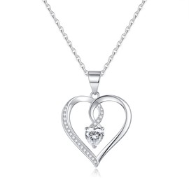 Heart Birthstone Necklace for Women, S925 Sterling Silver Heart Necklaces for Women Teen Girls CZ Heart Birthstone Necklace Jewelry Birthday Gifts for Women Mom Wife, Sterling Silver, Cubic Zirconia