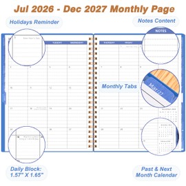 Monthly Calendar Planner, Jul 2026–Dec 2027, 120 GSM Paper, B5 Size, Blue