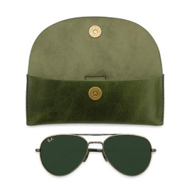 TheAntiq Estuche de cuero para gafas de sol, estuche de cuero genuino para gafas, estuche para gafas de lectura, estuche flexible para gafas, estuche delgado para gafas para hombres y mujeres (Verde)