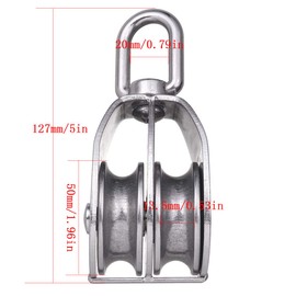 Iceyon 2pcs M50 Double Pulley Block, Heavy Duty 304 Stainless Steel Heavy Duty Swivel Pulley Block, for Lifting, Cable Loading 400kg/880lbs