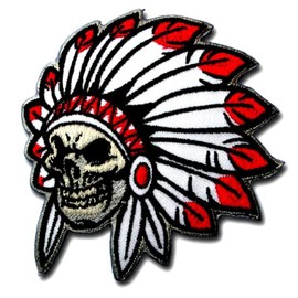 NeoRich Skull Head Native American Chief Patch Embroidered Sewing Iron on Pirate Turban Tribe Skeleton Bone Zombie Ghost Grim Reaper Roger Jolly Aztec Biker Rider