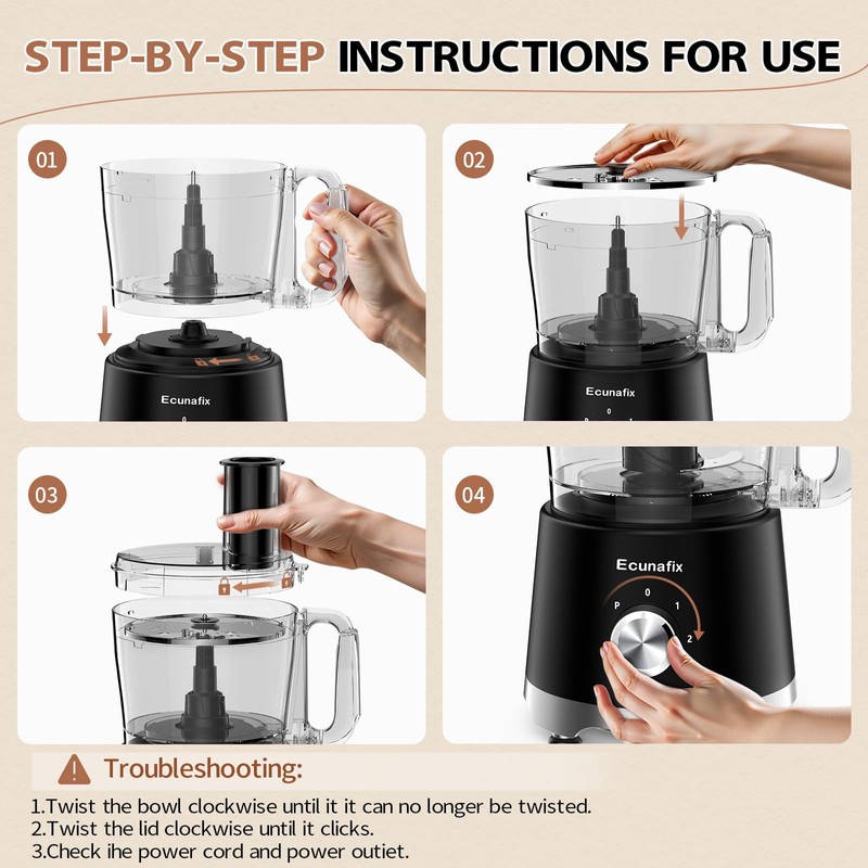 Food Processor and Vegetable Chopper 600W BPA Free 12-Cup Bowl,