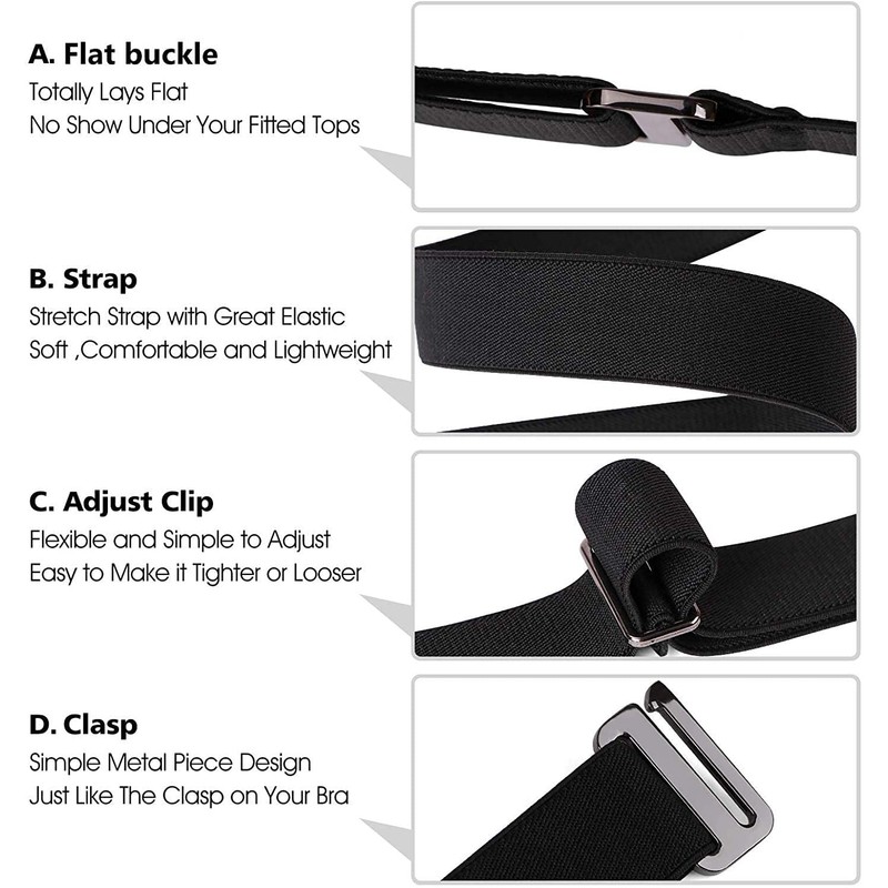 4 Pack Invisible Women Stretch Belt No Show Elastic Web