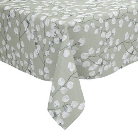 Karina Home Honesty Floral Linen Tex Wipe Clean Tablecloth Vinyl PVC (Sage Green, 140cm x 140cm)