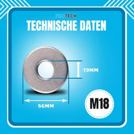 PROTECH Pack of 10 M18 Large Washers DIN 9021 Stainless Steel A2 V2A Rustproof Washers Side Plates U Washers