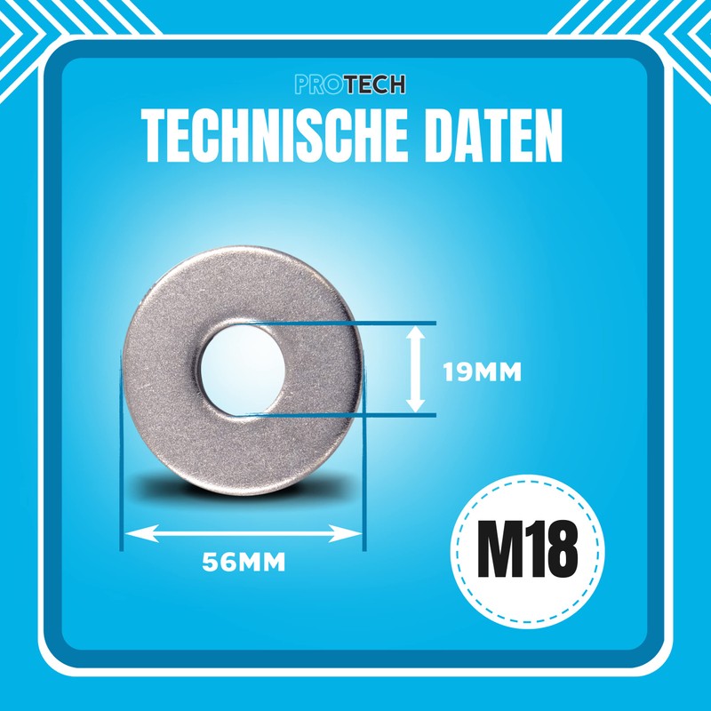 PROTECH Pack of 10 M18 Large Washers DIN 9021 Stainless