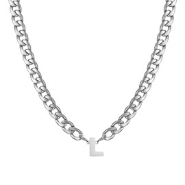 RWQIAN Initial Necklace for Men,Sliver Cuban Link Chain with Letter I Pendant,Stainless Steel Alphabet Jewelry Birthday Graduation Non tarnish Gifts for Men Teenage