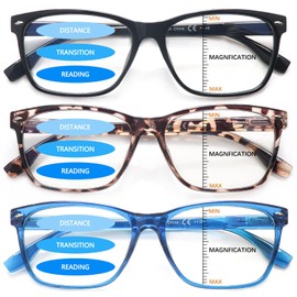 VIDEBLA 3 Pack Progressive Multifocus Reading Glasses Blue Light Blocking for Women Men Multifocal Readers with Spring Hinge (3 Mix Color-1, 2.50, multiplier_x)