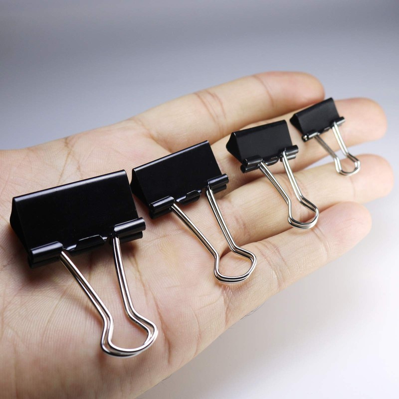Double Clips, 4 Sizes 15mm, 19mm, 25mm, 32mm, Metal, Black,