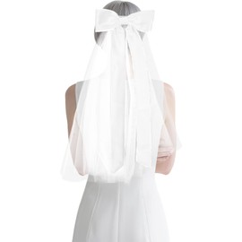 Bridal Bow Veil with Clip, White Short Tulle Wedding Hair Veil Accessory for Women Bachelorette Party & Wedding Reception