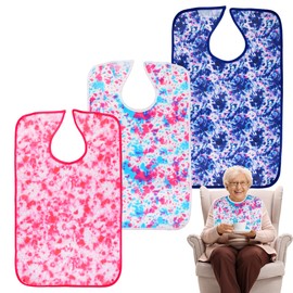 Adult Bibs - 3 Pcs Washable Clothing Protector with Crumb Catcher, Reusable Waterproof Large Feeding Adult Bibs TieDye