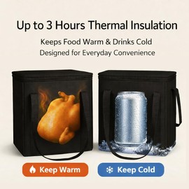 musbus 2-Pack, XL-Large Insulated Grocery Shopping Bags, Black, Reusable Bag,Thermal Zipper,Collapsible,Tote,Cooler,Food Transport hot and Cold,Camping