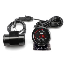 Universal 52mm Water Temperature Gauge 100-300F(38-150C) Electronic Red Digital LED DC12V for Car Automotive with Joint Pipe Radiator Sensor Adaptor Black 38MM