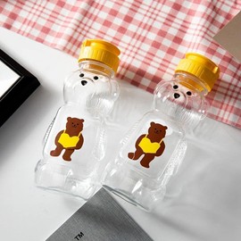 1PC 8Oz Plastic Bear Honey Bottle Jars, Empty Honey Squeeze Bottle with Flip-top Lid for Storing and Dispensing, Yellow Flap Caps Garlic Presses for Storing and Dispensing Leak Proof Flip-Top Caps