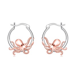 OHAYOO Octopus Earrings 925 Sterling Silver Vintage Animal Hoop Earrings Hypoallergenic Jewelry Gifts for Women Sister Best Friend Yourselves - Rose Gold Plated