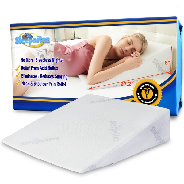 Sleepnitez 8" Bed Wedge Pillow for Sleeping, Luxurious 3.25" Top Layer Memory Foam Wedge Pillow, Acid Reflux Pillow for GERD, Anti Snoring Pillow Wedge for Sleeping Pregnancy Wedge Pillows