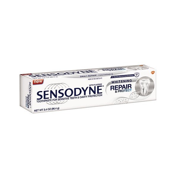 Sensodyne Toothpaste for Sensitive Teeth & Cavity Protection, Repair & Protect, Whitening 3.4 oz (Pack of 6)