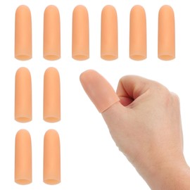 PATIKIL 2" Silicone Gel Finger Cots, 10 Pcs Support Fingertips Sleeve Protector Thumb Finger Caps for Finger, Beige