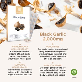 Healthspan Black Garlic 2,000mg | 90 Tablets | Heart Health | Added Vitamin B1 | Rich in Amino Acids | Odour Controlled Tablets | Vegan