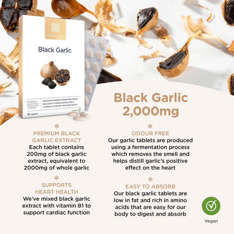 Healthspan Black Garlic 2,000mg | 90 Tablets | Heart Health