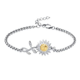 AIWENXI Sunflower Cremation Jewellery Urn Bracelet for Ashes for Women Girls Adjustable Memorial Link Bracelet, Stainless Steel