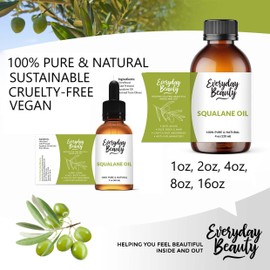 Squalane Oil - 100% Pure & Natural Plant Derived Facial Oil 1 Fl Oz Glass Bottle & Dropper - Cold Pressed and Unrefined Premium Grade Multipurpose Moisturizing Oil For Skin and Hair